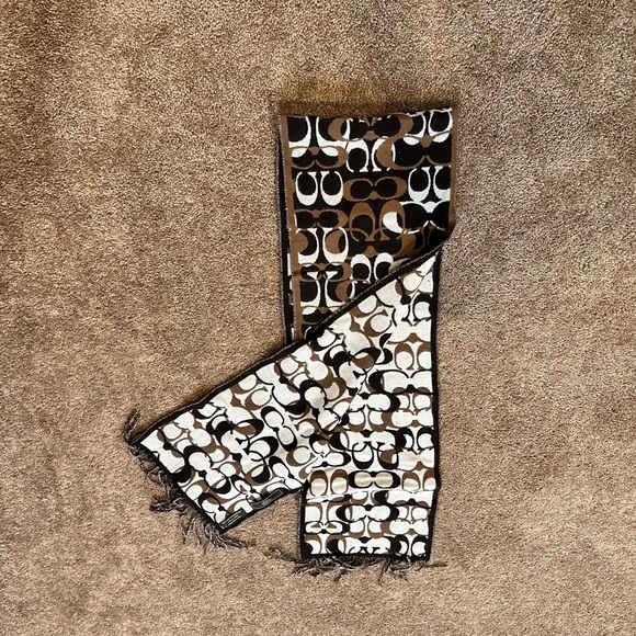 Coach Women’s Brown and Black Signature Patterned Scarf - Picture 2 of 3